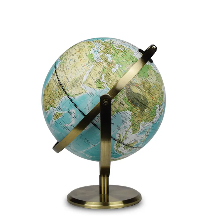 20cm (8") Illuminated Physical World Globe with Green Topographic Map & Metal Stand detail view 4